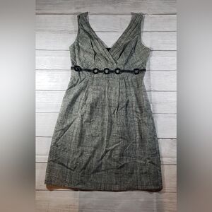 Gray Pleated Buttoned Sheath Midi Dress